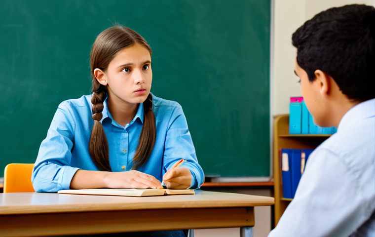 **Image Prompt:** "A young, fully clothed student, in appropriate attire, attentively listening to a teacher during a guidance counseling session, safe for work, modern classroom setting, perfect anatomy, natural pose, professional guidance, family-friendly atmosphere."