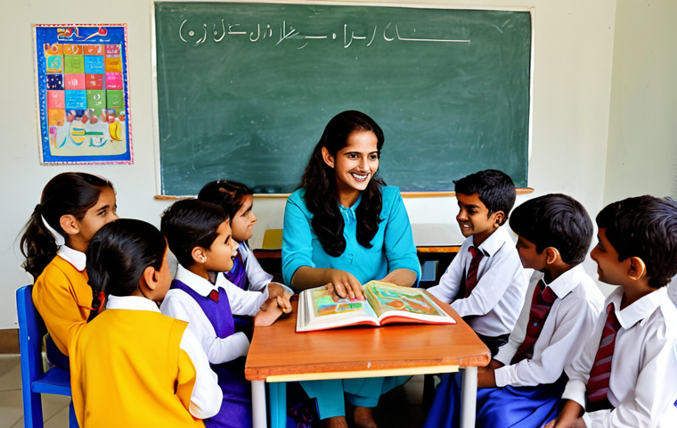 유아교육지도사 자격증 시험과 직무 연결점 - Understanding Children**
A warm and inviting classroom scene. A female teacher wearing a modest sha...