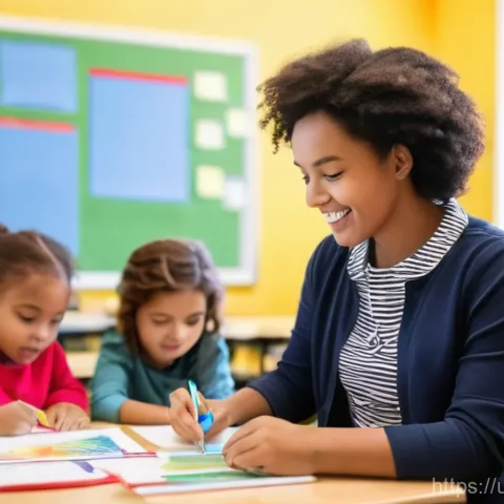 유아교육지도사로서 업무 일지 작성법 - **Prompt:** A vibrant, well-lit classroom filled with diverse young children (ages 4-7) engaged in v...