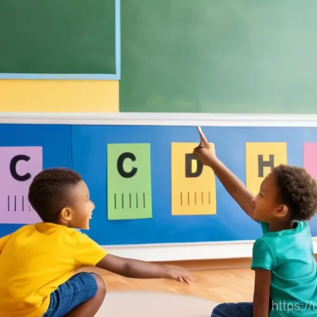 유아교육지도사 강의 중 사용 가능한 시각 자료 추천 - **Prompt:** "A vibrant and inviting elementary classroom scene. Three diverse young children, aged 5...