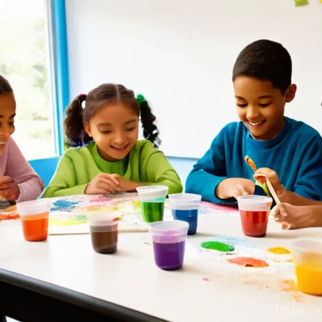 유아교육지도사 강의 중 활용 가능한 유머와 아이디어 - **Prompt:** A vibrant and engaging classroom scene filled with diverse children (ages 6-10) actively...