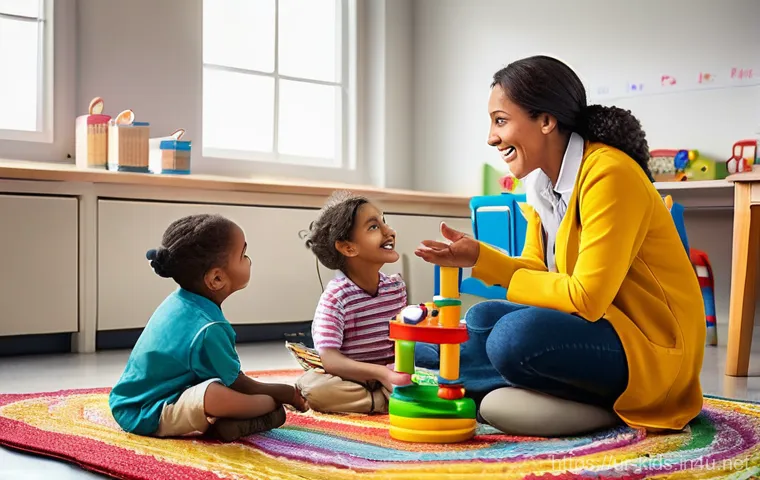 유아교육지도사 강의 중 활용 가능한 유머와 아이디어 - **Prompt:** A vibrant and engaging classroom scene filled with diverse children (ages 6-10) actively...
