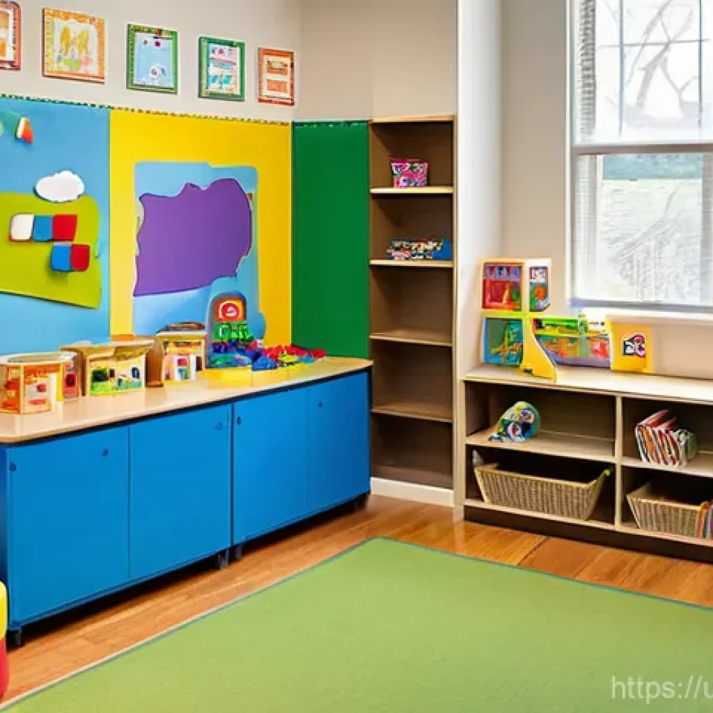 유아교육지도사 신입으로서의 첫 출근 준비 - **Prompt:** A vibrant and inviting preschool classroom, bathed in soft, natural light, featuring div...