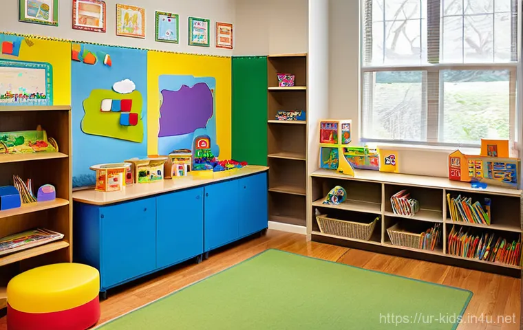 유아교육지도사 신입으로서의 첫 출근 준비 - **Prompt:** A vibrant and inviting preschool classroom, bathed in soft, natural light, featuring div...