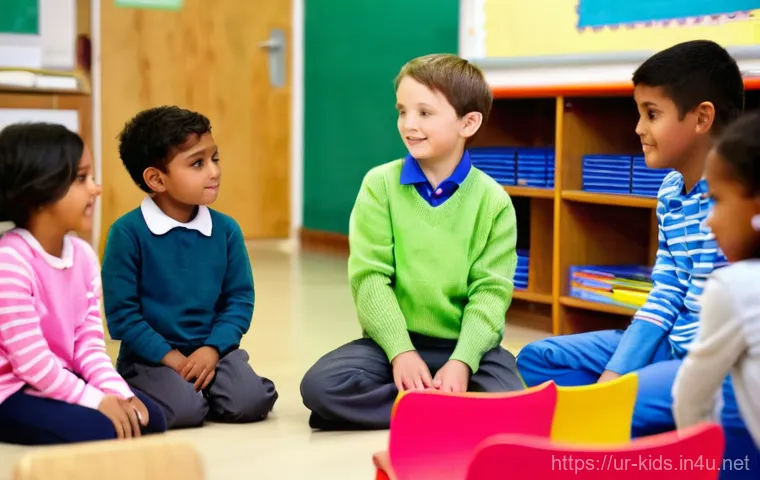 유아교육지도사로서의 학생 관리 노하우 - **"Understanding Each Child's World"**
A heartwarming indoor scene in a brightly lit classroom, ...