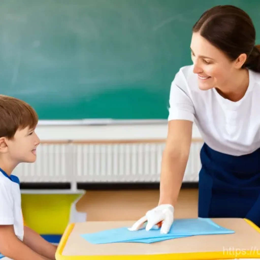 유아교육지도사로서 근무 중 발생하는 긴급 상황 대처 - **Prompt 1: Caring for a Minor Injury**
    "A heartwarming scene depicting a kind female teacher, i...
