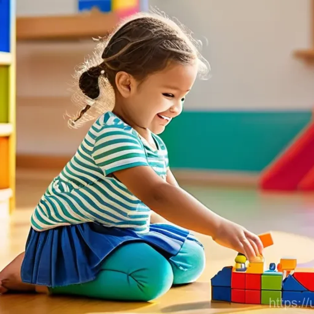 유아교육지도사 자격증 취득을 위한 스터디 그룹 모집 - A cheerful young child, approximately 4-5 years old, with bright, curious eyes, is happily engaged i...