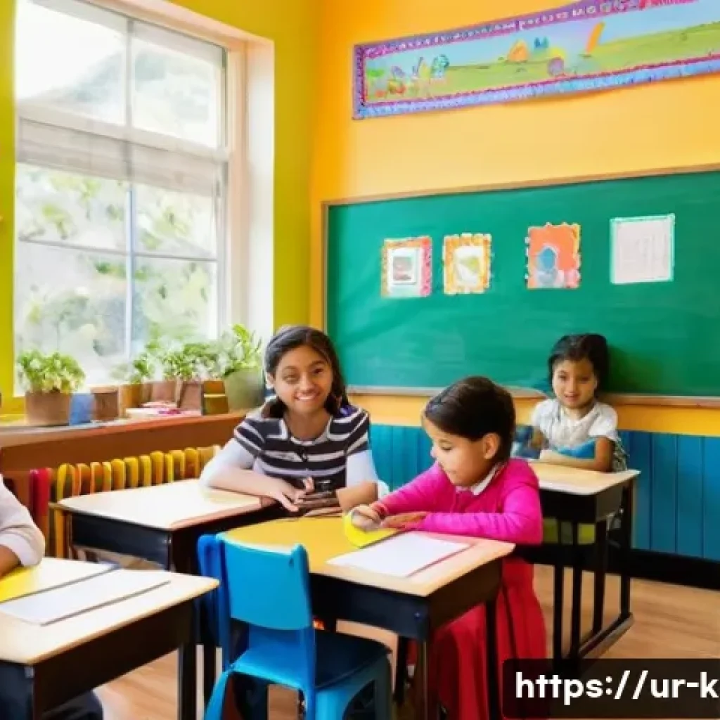 유아교육지도사 직업 만족도를 높이는 방법 - **Prompt:** A vibrant, colorful classroom filled with elementary school children, aged 6-10, engaged...