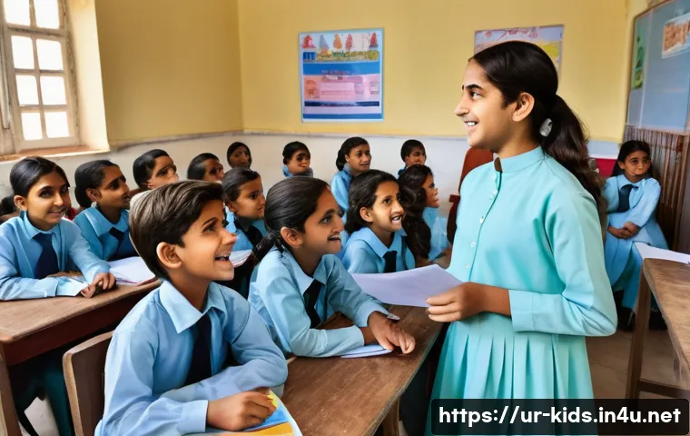 유아교육지도사 경력 개발 세미나 - A warm and engaging classroom scene in a modern Pakistani school, featuring a diverse group of child...