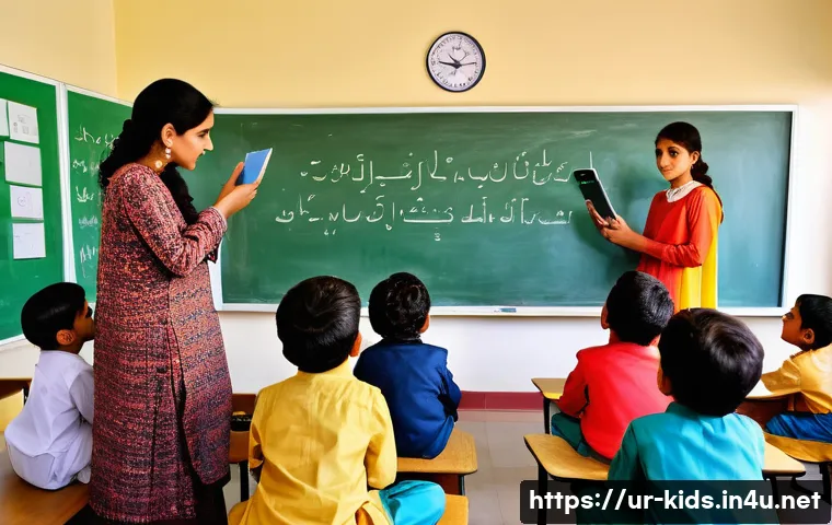 유아교육지도사 신입 직무 교육 추천 - A warm and engaging classroom scene in a modern Pakistani school, featuring a diverse group of young...
