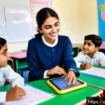 Home 22 유아교육지도사 실무 노하우 - A bright and colorful classroom scene in a modern Pakistani school, featuring young children wearing...