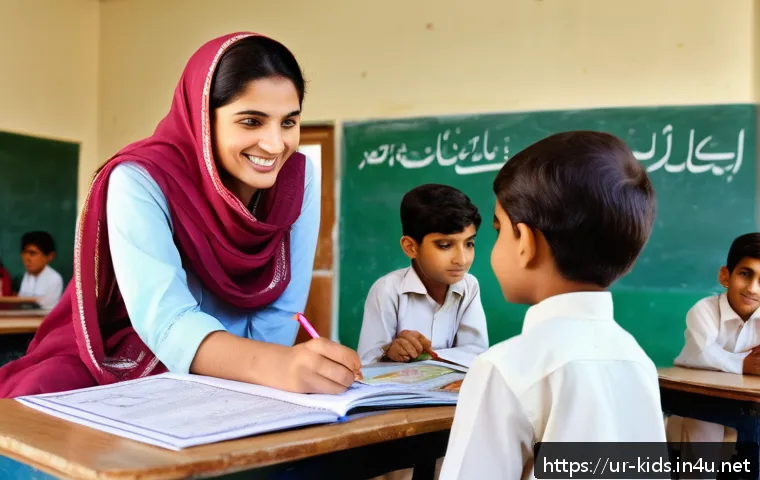 유아교육지도사로서의 직장 생활 에티켓 - A warm and respectful classroom scene in a modern Pakistani school, showing a male teacher and a mot...